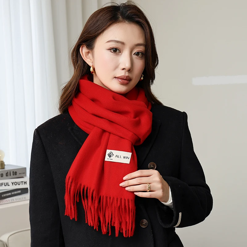 100% Australian pure wool women's scarf, warm, versatile, solid color, thickened, 2024 autumn and winter new style