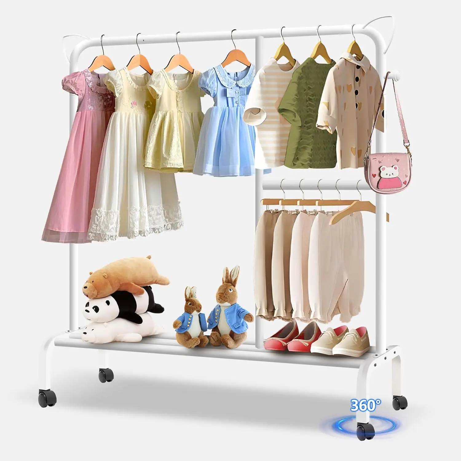 

Kids Clothing Rack with Storage, Freestanding for Toddlers Boys Girls, White, Fits Small Rooms