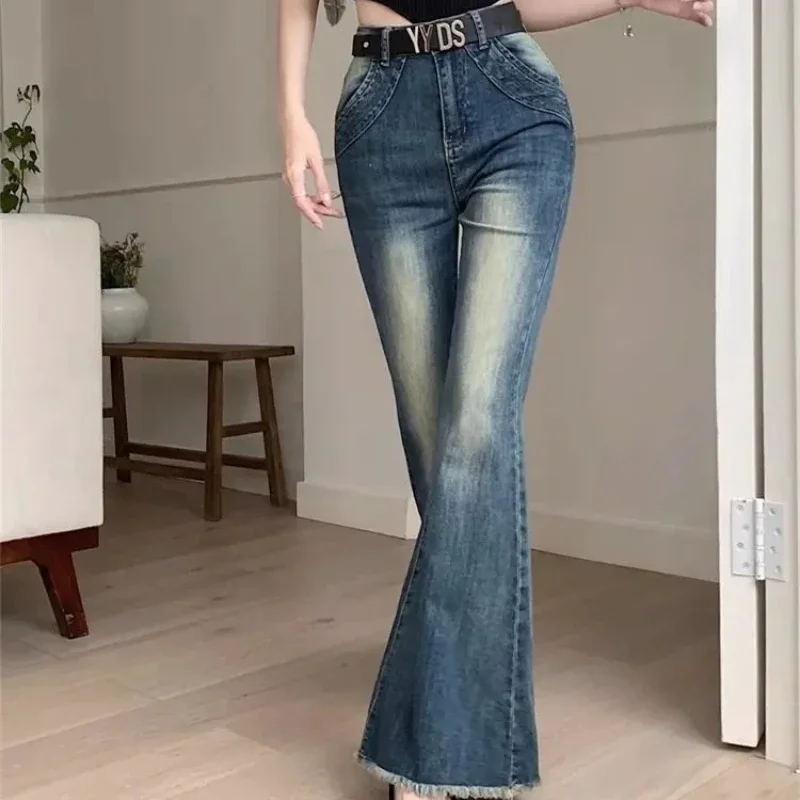 Denim Pants for Women High Waist Shot New In Womens Flare Jeans Shiny Good Quality R Unique Loosefit Baggy Bell Bottom Trousers