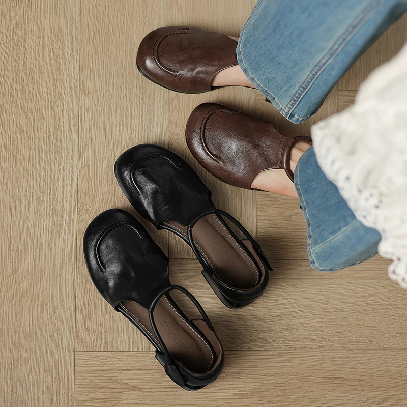 2026 new summer women sandals natural leather 22-25cm washed cowhide+sheepskin round toe ankle-buckle women shoes fashion