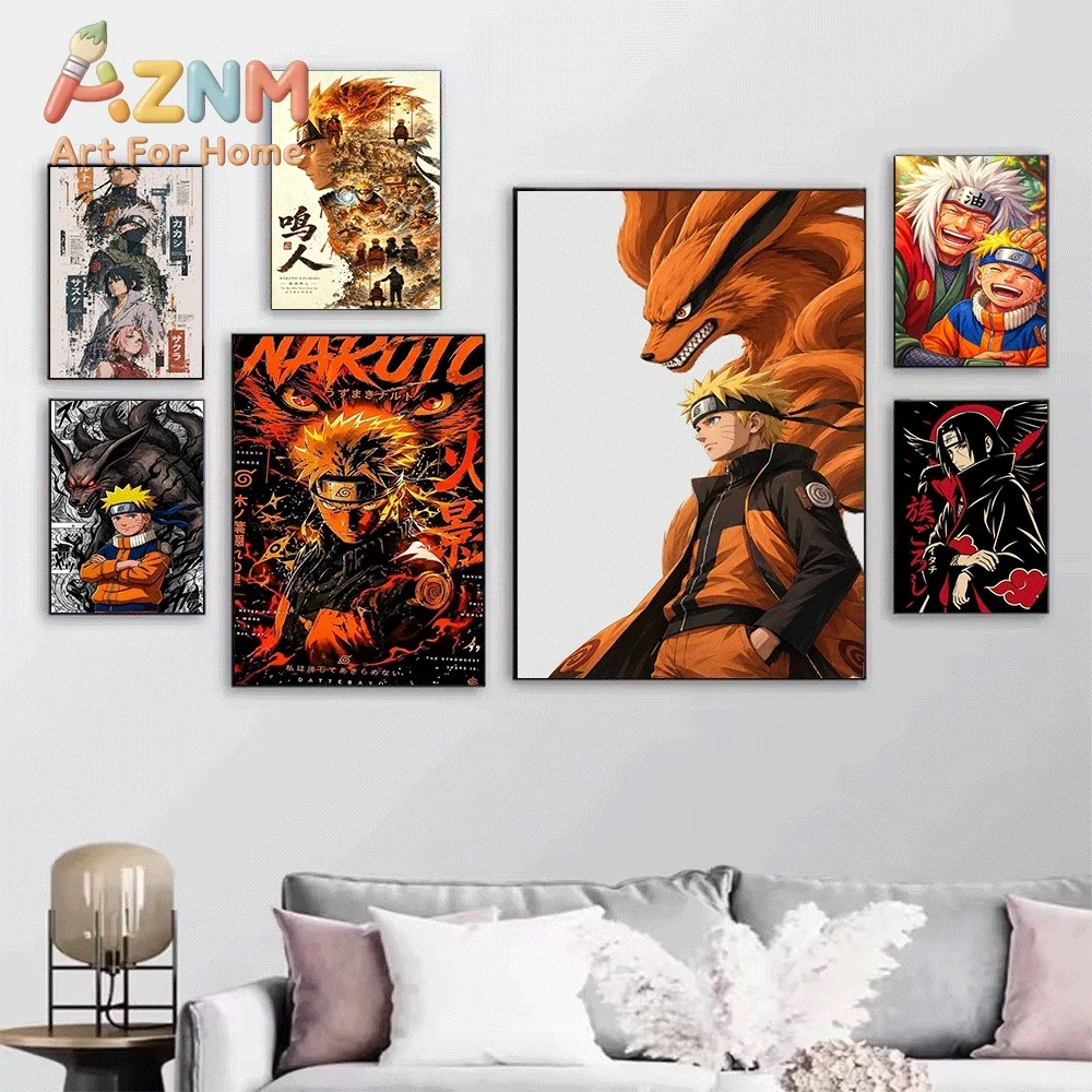 Anime Naruto Canvas Wall Art Naruto and Kurama Flame Aura Poster Unframed Canvas Painting Bedroom Living Room Home Wall Decor