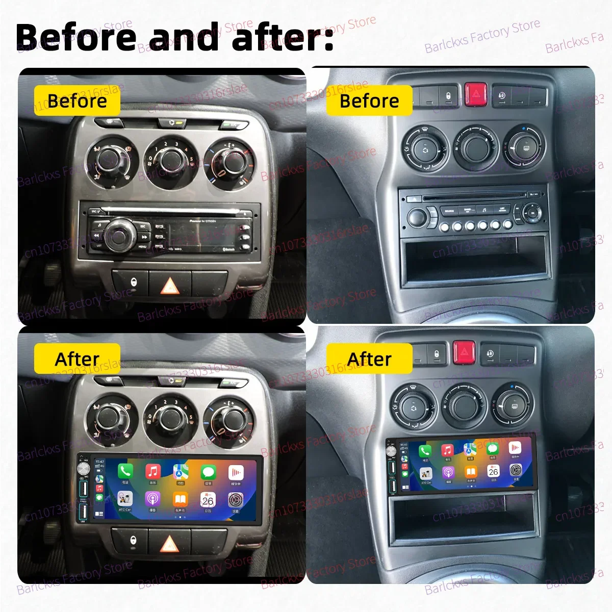 Carplay Autoradio 1 Din Radio Android Car Multimedia per Citroen C3 Picasso Tendance 2009-2017 Unità principale stereo Navigazione GPS