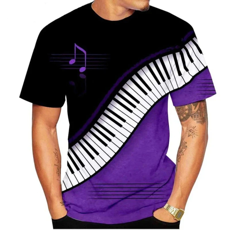 Summer Men's Short Sleeve T Shirt 3D Print Piano Musical Note Graphic T Shirt Casual Trendy Men Women Pullovers Hip Hop Kids Tee