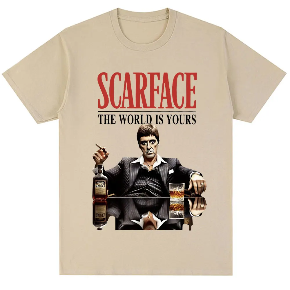 Tony Montana Scarface T-Shirt The World Is Yours Men\'s Clothing Hip Hop Vintage Short Sleeve Cotton Oversized Fashion T Shirts