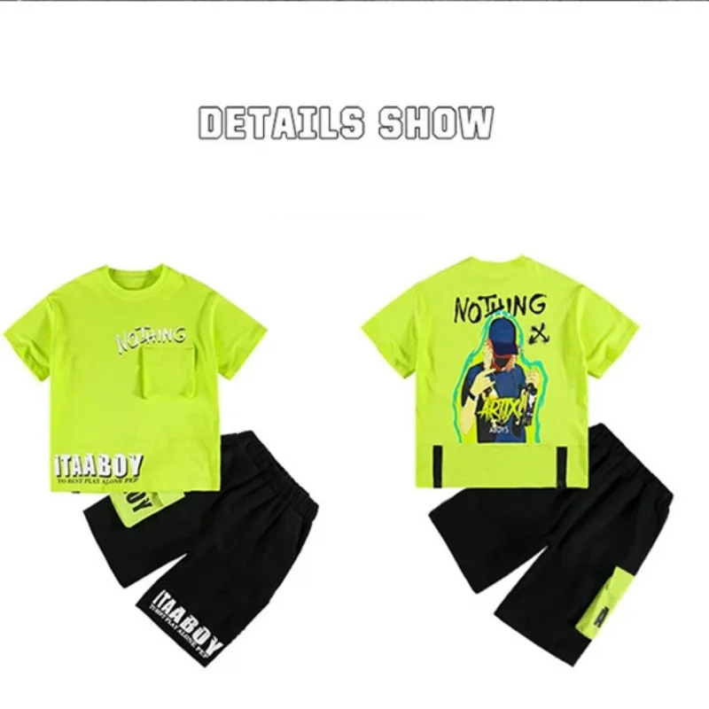 Boys Summer Suit Baby Hip Hop Short Sleeve + Pants 2piece Children Cotton Sportswear Kid Boys Clothing Set