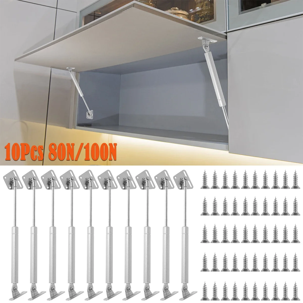 

10Pcs Cabinet Door Lift Pneumatic Support Hinges Gas Strut Spring Hinge Furniture Door Soft Closing Cabinet Hinges 80N/100N