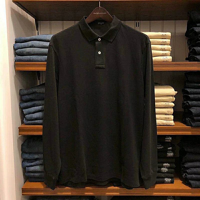 High Quality Polo Shirt 100% Cotton Spring Autumn Men Long Sleeve Tops Male Business Casual Lapel T-shirt Tee Plus Size S-4XL