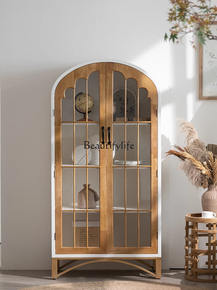 

American-Style Solid Wood Wall-Mounted Retro Cabinet with Glass Door Multi-Layer Locker