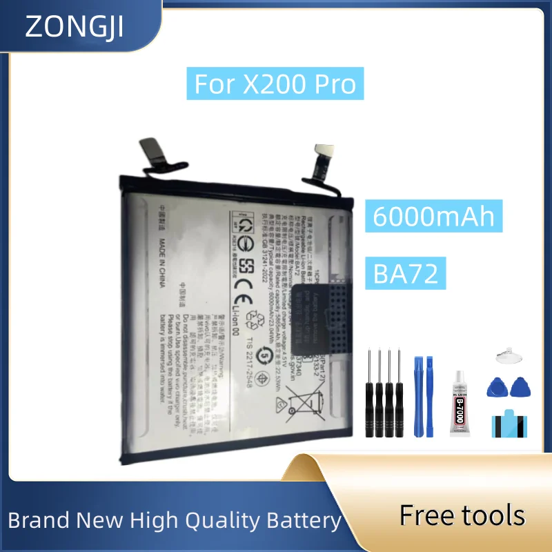 New Battery BA72 6000mAh For X200 Pro Mobile Phone Battery + Free Tools