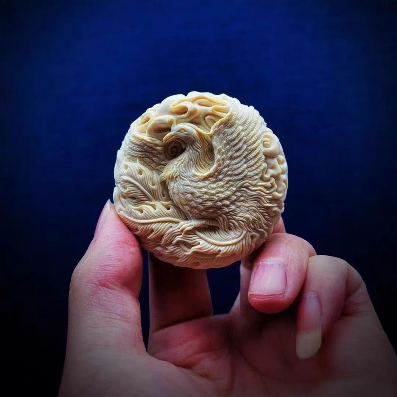 Hand Carved Mammoth Ivory Pendant Double Sided Dragon Phoenix Amulet Necklace Jewelry Gift for Men Women Collection