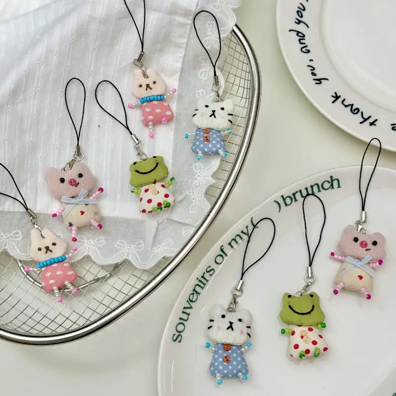 /Vly/Frog Pig Cat Pendant Keychain For Women Simple Design Phone Rope Chain Lovely Animal Bag Car Keyring Young Girls Cute