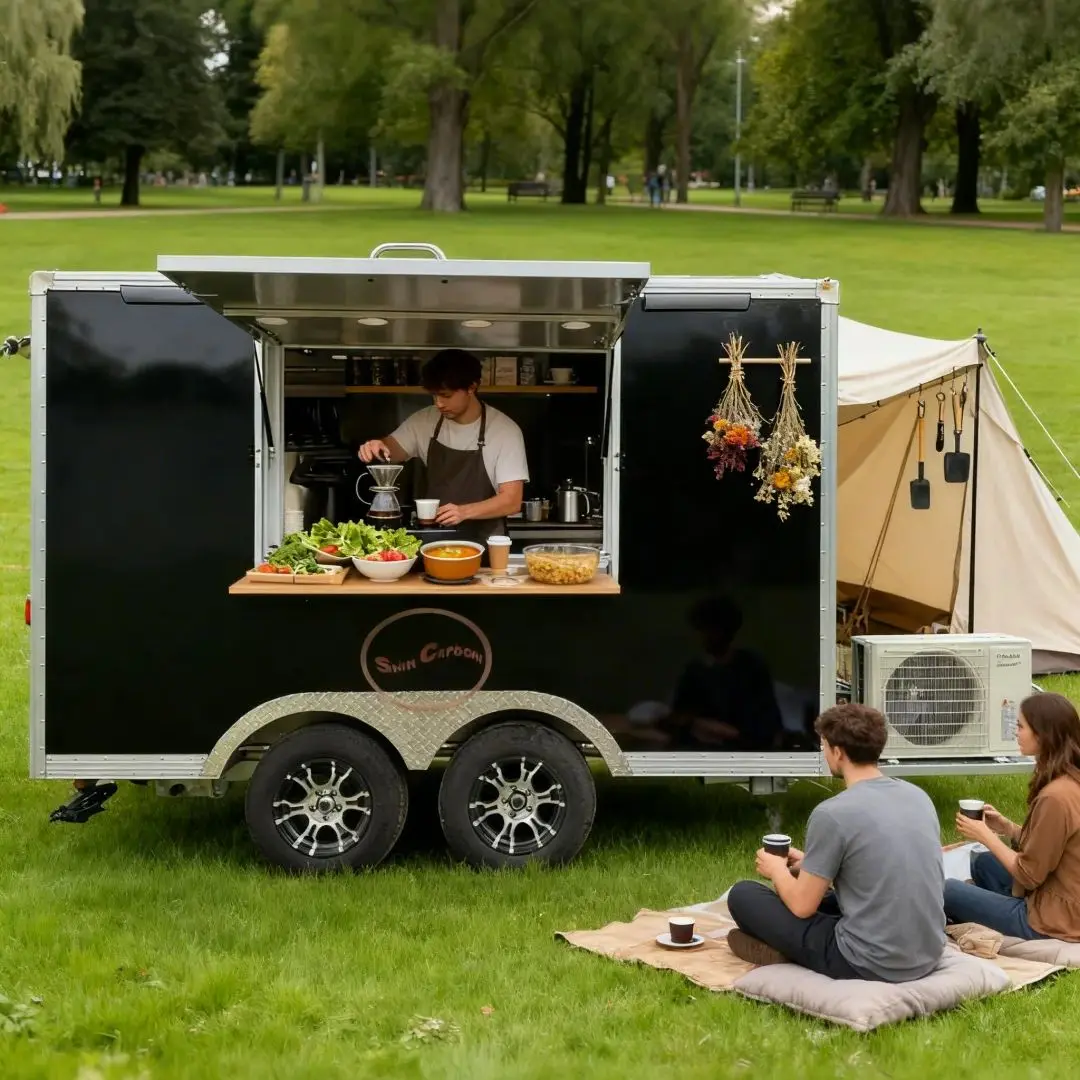 Outdoor Towed Street Food Cart Multifunctional Portable Mobile Dining Trailer for Business Use