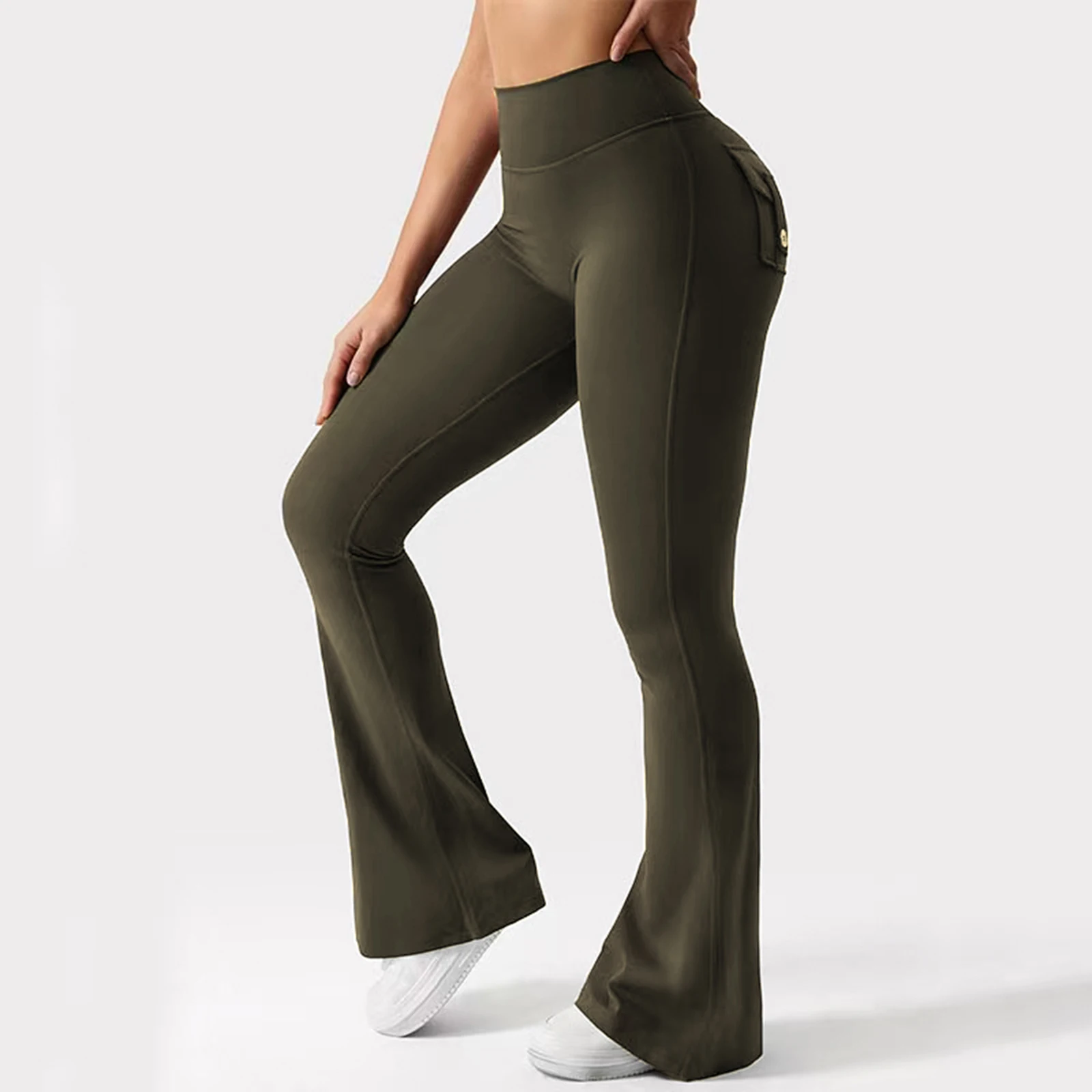 2024 Women’s Cargo Yoga Pants High Waist Scrunch Butt Solid Color Flare Pants Booty Leggings Casual Women's Solid Color Pants