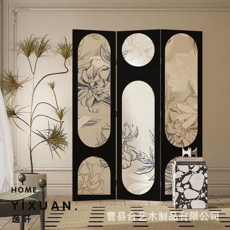 French Retro Luxury Double Sided Floral Screen Partition Modern Simple Room Divider for Living Room Bedroom Home Decor