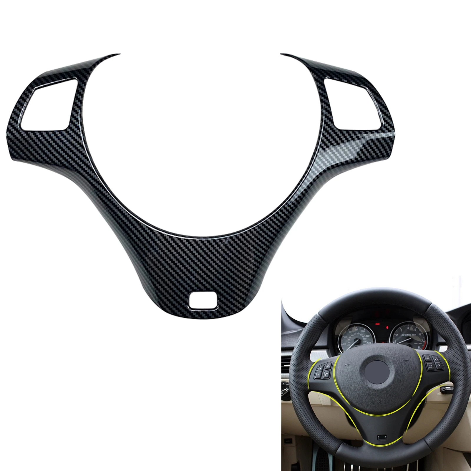 

For BMW 3 Seires E90 E91 E92 E93 2005-2012 ABS Carbon Fiber Look Black Car Steering Wheel Cover Frame Trim