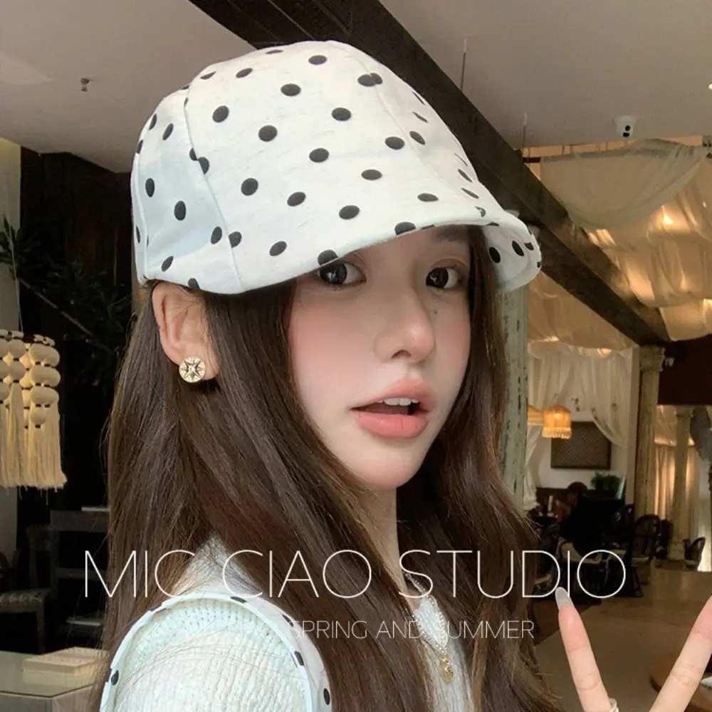 Personality Y2k Polka Dot Beret Thin Dot Leopard Forward Cap Korean Style Fashion Newsboy Cap Spring