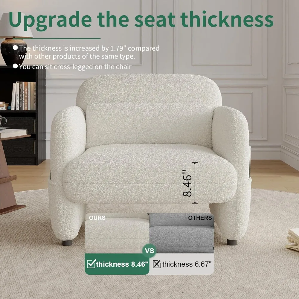 Ensemble de 2 chaises de 33,46 pouces, chaises de lecture confortables pour salon, fauteuil de salon surdimensionné en agneau Sherpa avec oreiller de taille