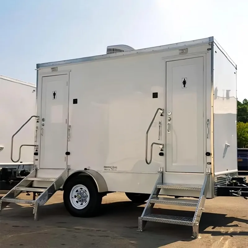 Heated ADA Shower Toilet Trailer, Luxury Portable Restroom AC Cooler Fan, for Outdoor Weddings Film Production Sites