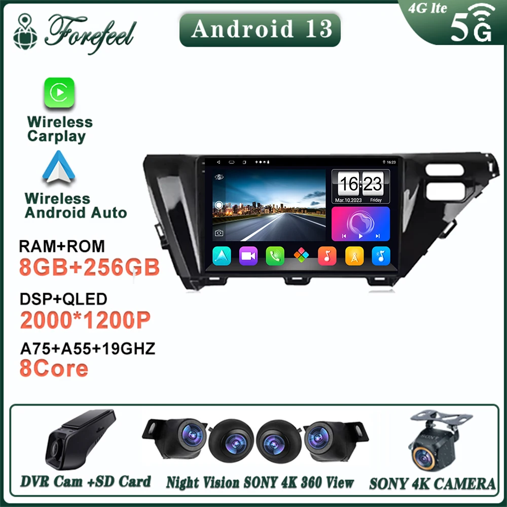 

Android 13 For Toyota Camry 8 XV 70 2017 2018 2019 2020 Multimedia Car Monitor Screen Vehicle Navigation Stereo Radio Dash Cam