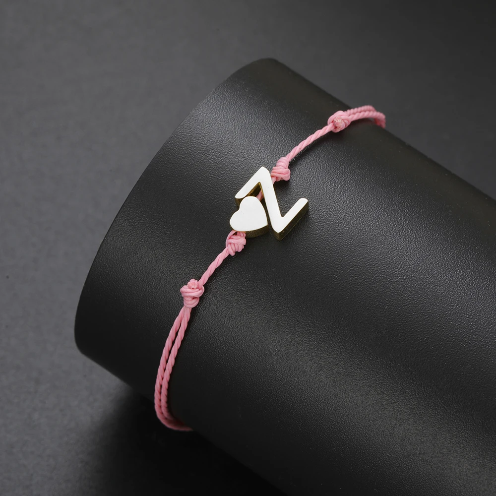 Dawapara Buchstabe A-Z Herz Charm Armband Verstellbare Wachsschnur Kette Böhmischer Schmuck Edelstahl Minimalismus Armband – Detail 8