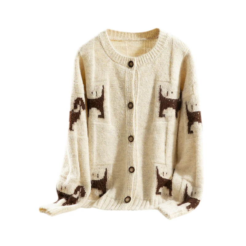 เสื้อสเวตเตอร์ไหมพรมถักทรงหลวมสำหรับผู้หญิง ฤดูใบไม้ร่วง ฤดูหนาว ปักลายหนา ทรงเข้ารูป ถักลายบิดเกลียว เสื้อคลุมคาร์ดิแกนแบบเปิด ผ้าบาง