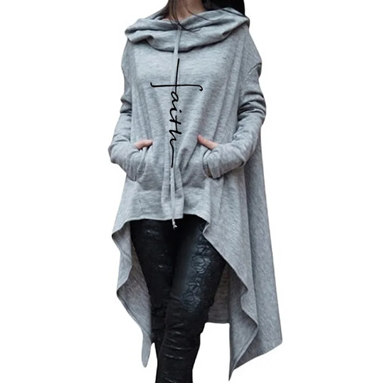 

Women's Elegant Dress Autumn and Winter 2024 New Fashion Print Casual Long Pullover Hooded Irregular Loose