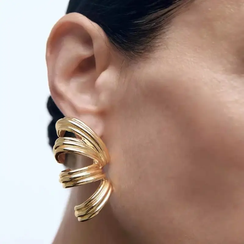 Peri'sbox Vintage Multi-layered Full Ear Irregular Hoop Earrings for Women Exaggerated Punk Fashion Metal Party Holiday Jewelry