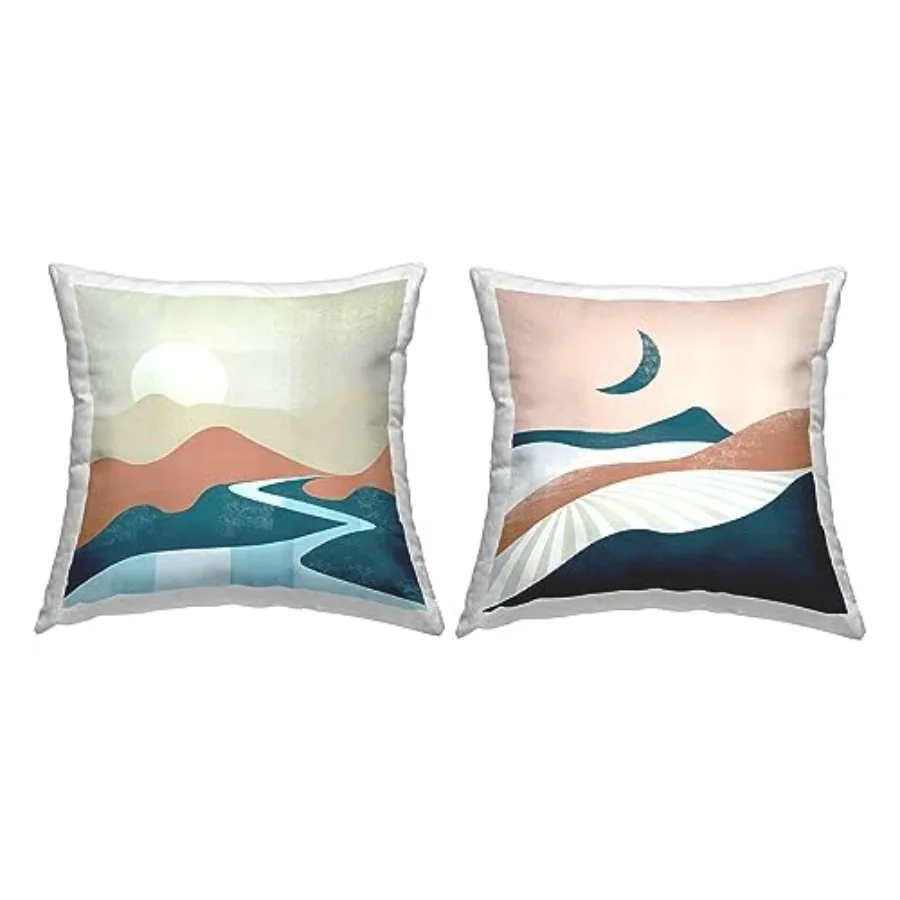 

River and Mountains Landscape Design by Arctic Frame Throw Set of 2 Pillow 18 x 18 Beige