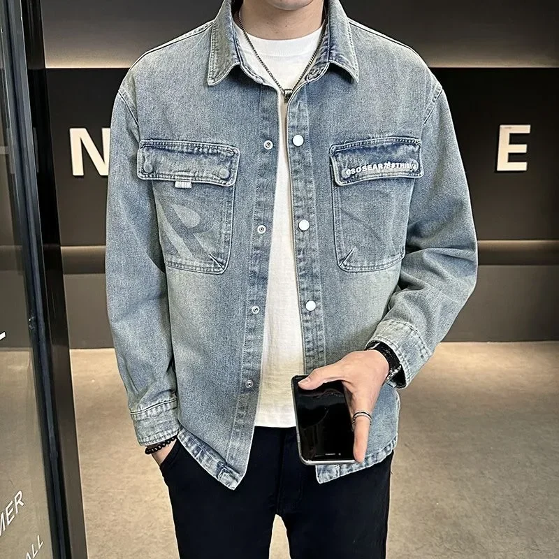 

2024 New High-Grade Lapel Large Size Loose Outwear Youth Casual Trend Versatile Denim Outcoat Spring Autumn Denim Jacket Men's