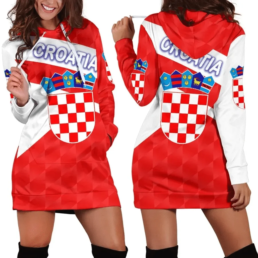 Croatia Flag Hoodie Dress Women's Spring Summer New Retro Harajuku 3D Printed Flag Pullover Casual Sexy Women's Hoodie Dress