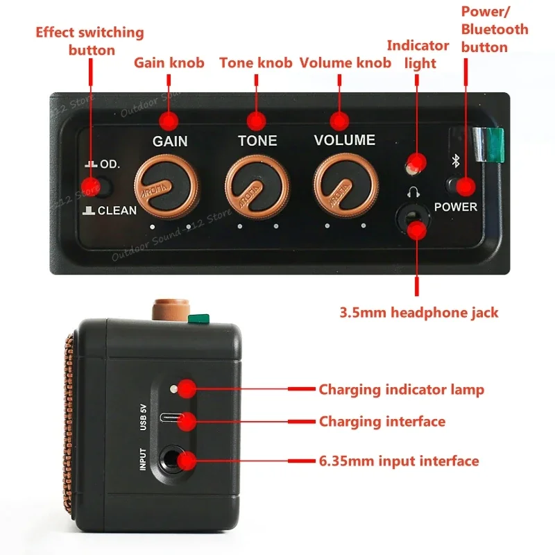 AG-04 Mini altoparlante per chitarra Altoparlanti Bluetooth wireless portatili per tutte le chitarre elettriche Amplificatore 2200mAh Tipo-C