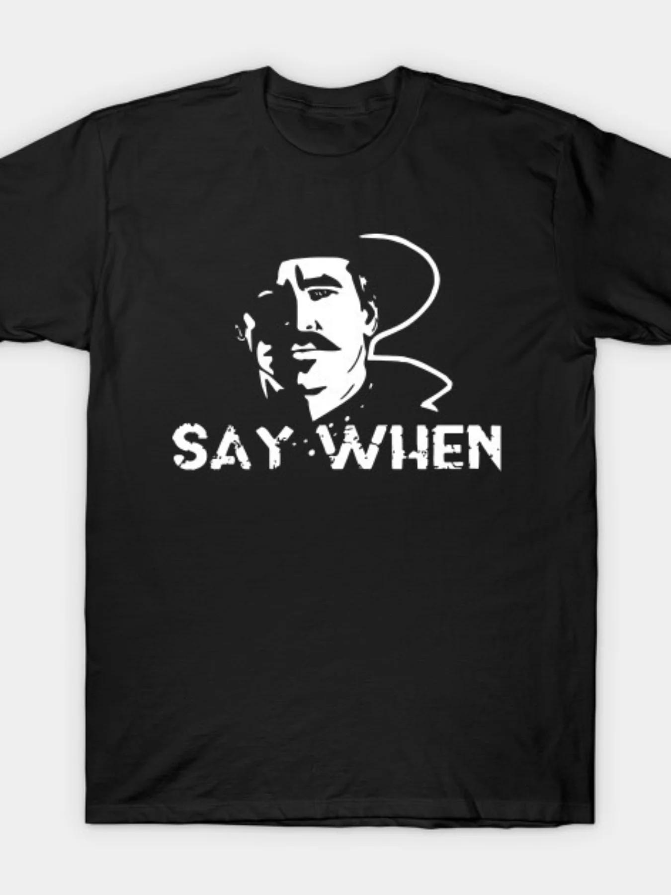 

[Minimalist] Men's "Say When" Graphic T-Shirt Black Cotton Crew Neck Tee with White Print, Casual Breathable Summer Shirt