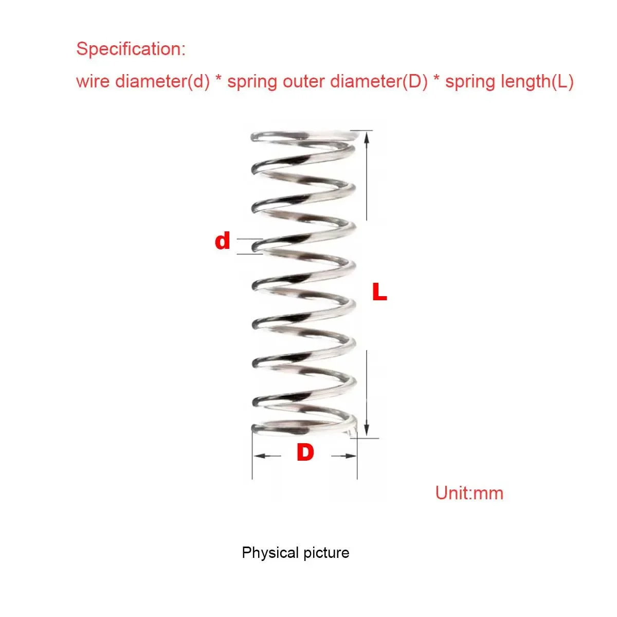 304 Stainless Steel Compression Spring Wire Diameter 0.7 * Outer Diameter 9/10/11/12