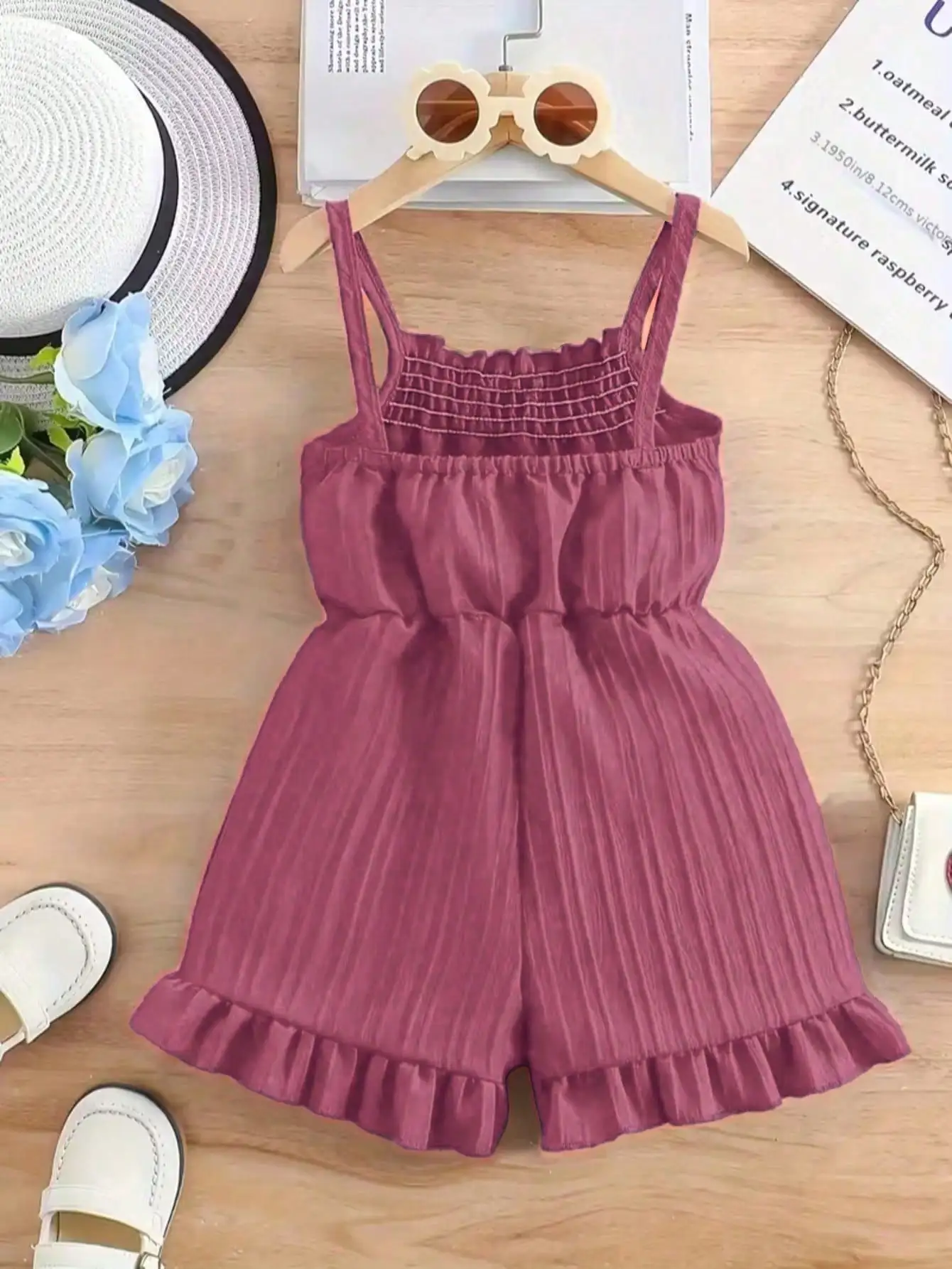 Lässiger, eleganter Overall für Kinder mit Rundhalsausschnitt, Trägern, einfarbig, mit Schleife an der Taille, Shorts, bequeme Passform, Kinderoutfit – Detail 10