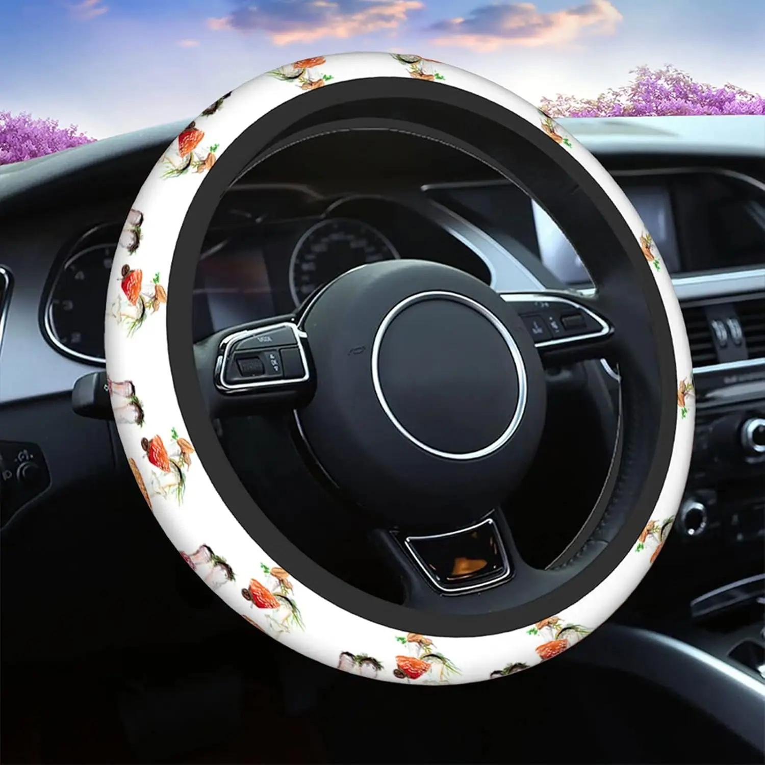 Watercolor Mushroom Car Steering Wheel Covers Car Accessories Decor Cushions Comfort Grip Neoprene Stretch-On Anti-Slip Case