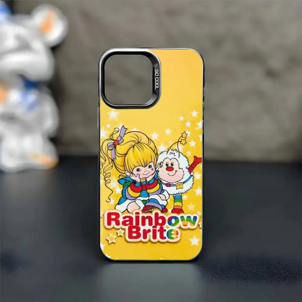 Funda de teléfono de dibujos animados R-Rainbow Brite para iPhone17,16,15,14,13,12,11 Pro Max Blcak, cubierta interior chapada en plata colorida