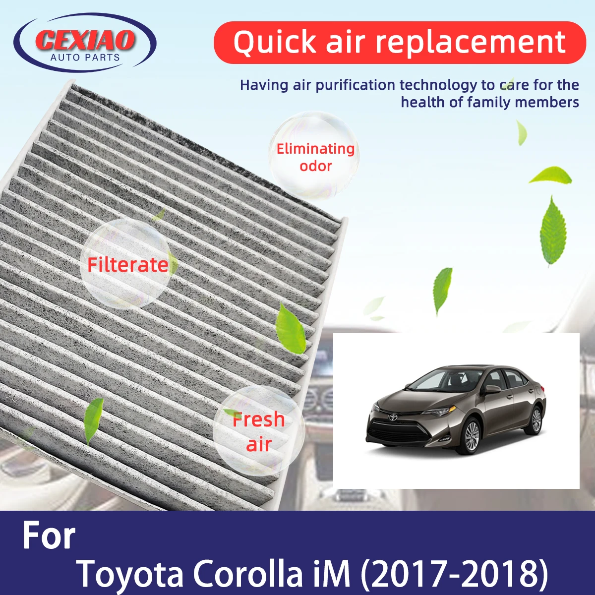 

Car Cabin Air Filter for Toyota Corolla iM 2017-2018 Auto Filters Carbon Fiber P3875WS 80219-SHJ-A01 80292-SDA-407 80292-SDA-A01