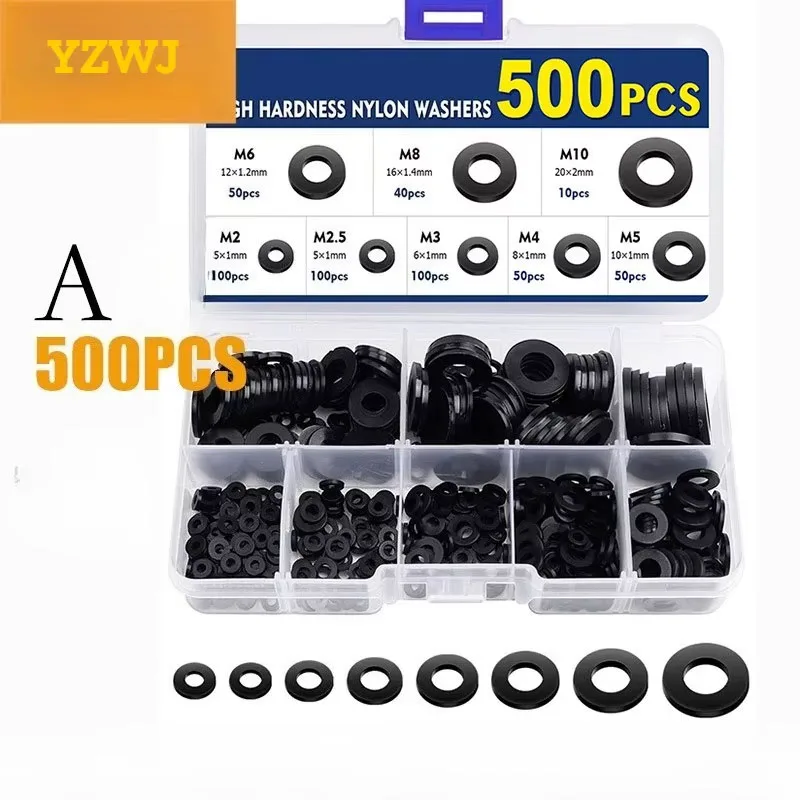 500pcs Black/White Plastic Rubber Flat Washer kit M2M2.5M3M4M5M6M8 nylon washers rondelle Spacer Insulation Gasket ORing shims