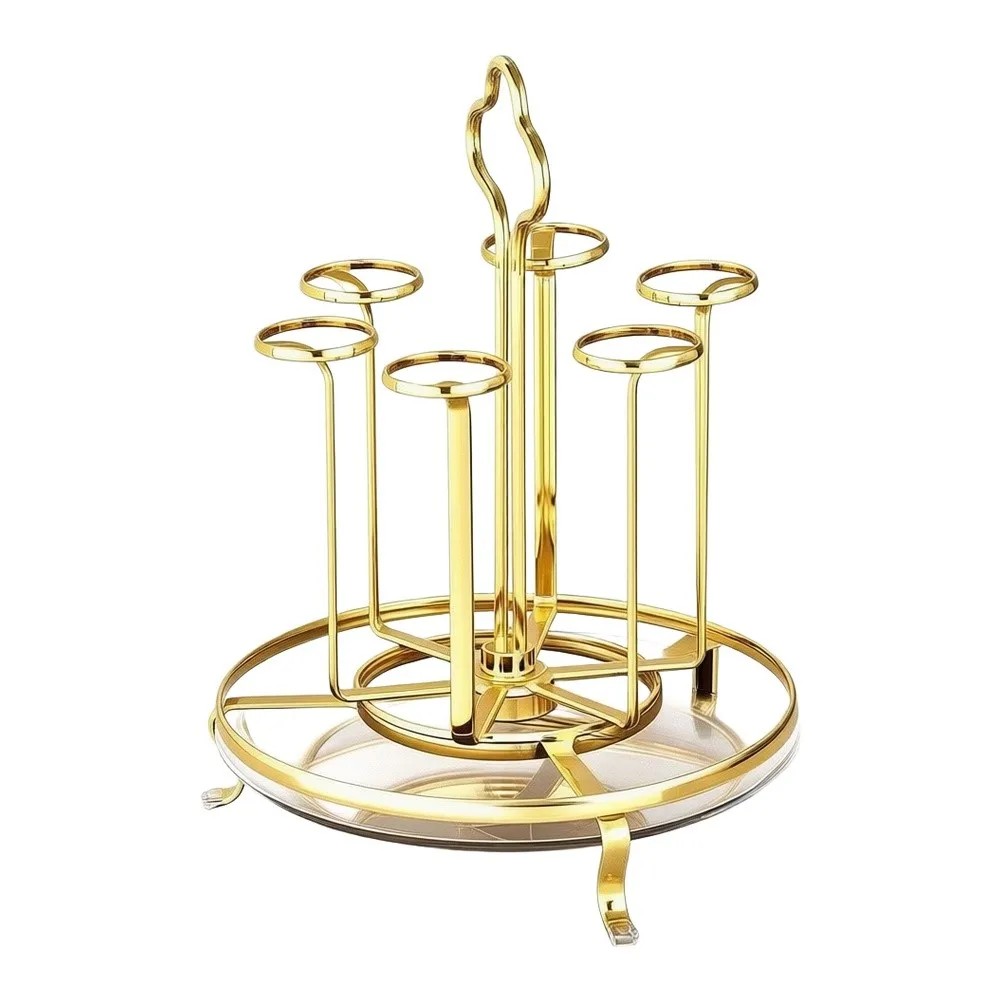 Swivel Base Cup Drying Stand - Functional Bottle Rack for Kitchen Countertop or Cabinet Shelf - Iron and Silicone Build