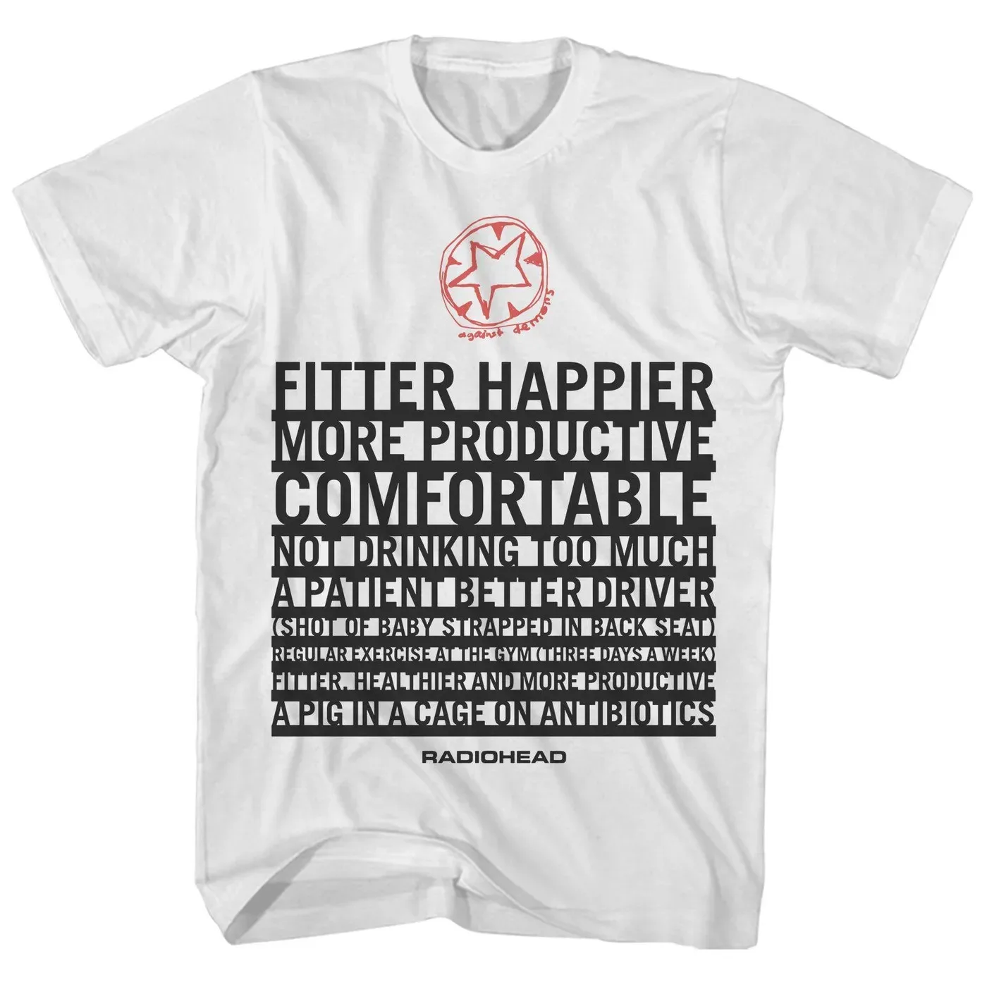 Radiohead T-Shirt Fitter Happier Lyrics Radiohead Men Women Shirt Retro Street Wear Oversized Casual Loose Female Male Clothing