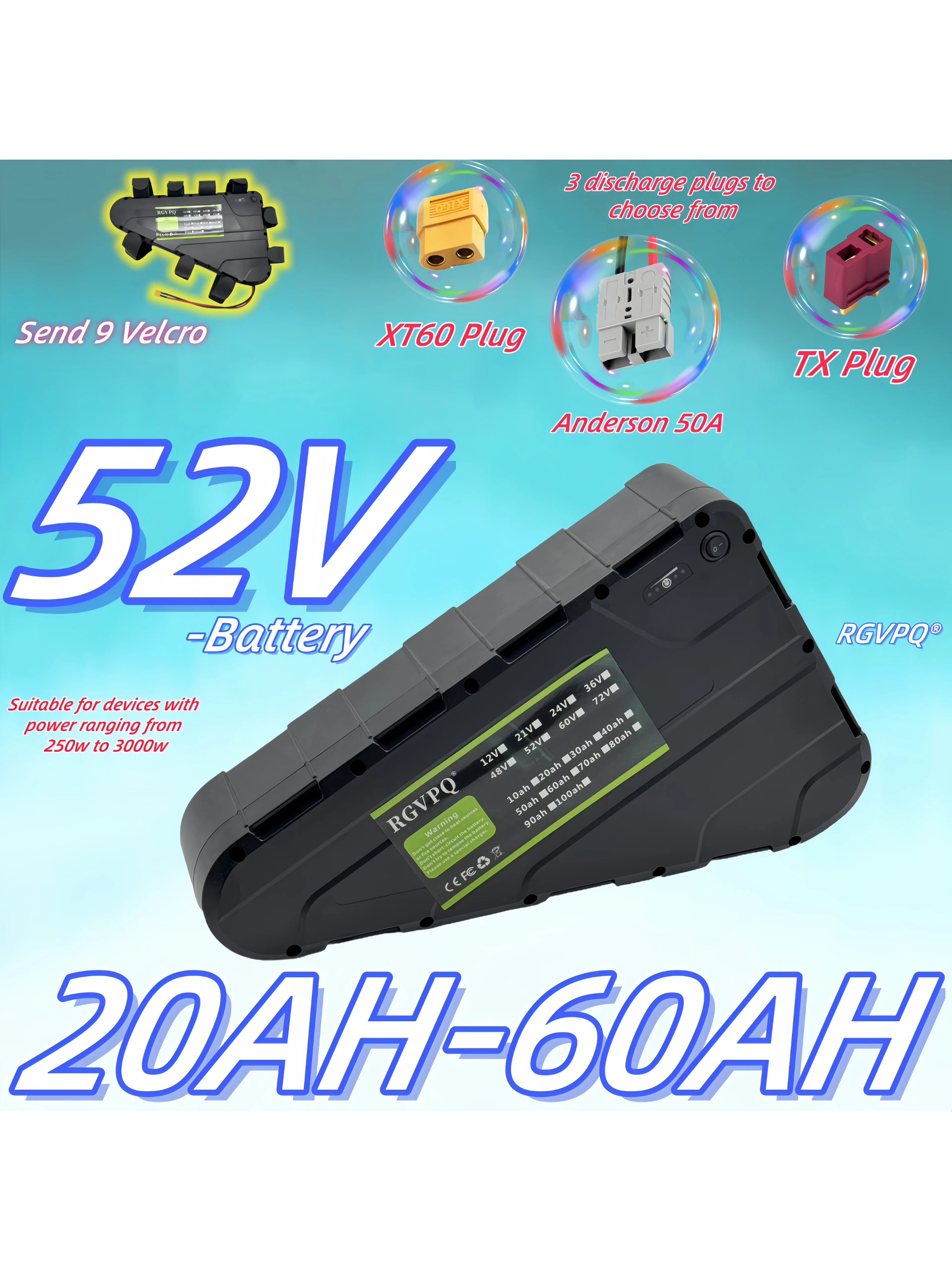 Spot triangle batterie 52V 20AH-60AH modifié VTT batterie triangle cadre batterie au lithium