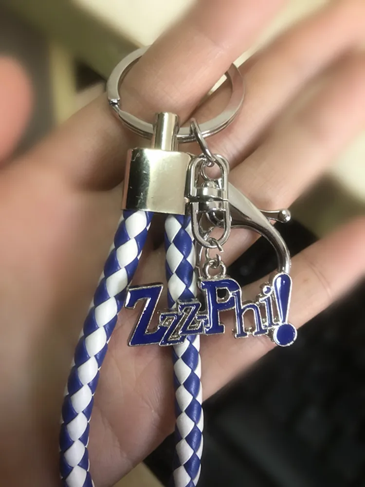 1Pcs Zeta Phi Beta Charm Crystal Pearl Braided Leather Keychain OKC28 DIY Fraternity Sorority Greek Bag Car Accessory KeyRing