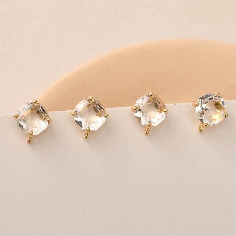 10pair Colors Faceted Square Glass Earrings Studs Post with Linker Loop Connectors DIY for Women Pearls Drops Earring Making view 4