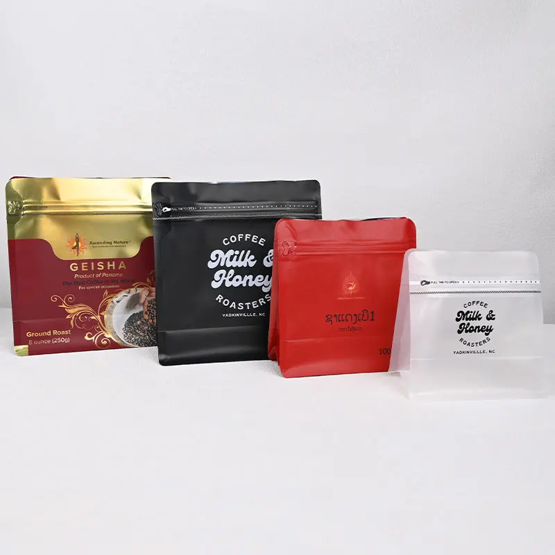 2025customized.Custom Printed Zipper Seal Coffee Bag Food Grade Plastic Packaging Bag Reusable Square Bottom Standing Pouch