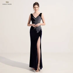 Evening Dresses Long  V-Neck  Appliques  Floor-Length  Evening Gowns for Women  Velvet  Dresses Woman Party Night Customized