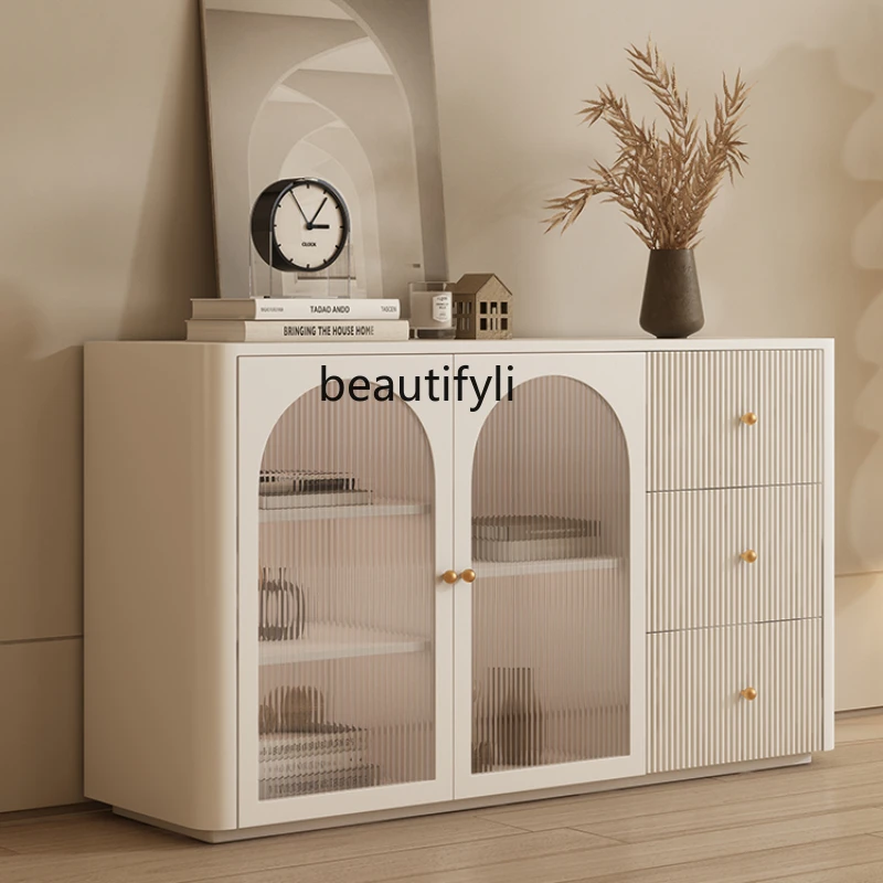 

French Cream Style Sideboard Cabinet Living Room Solid Wood Side Cabinet Modern Storage Storage Cabinet