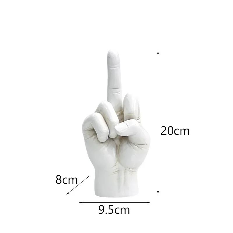 Resin Middle Finger Hand Statue, Creative Desktop Gesture Sculpture, Funny Tabletop Ornament for Home Office Room Decor