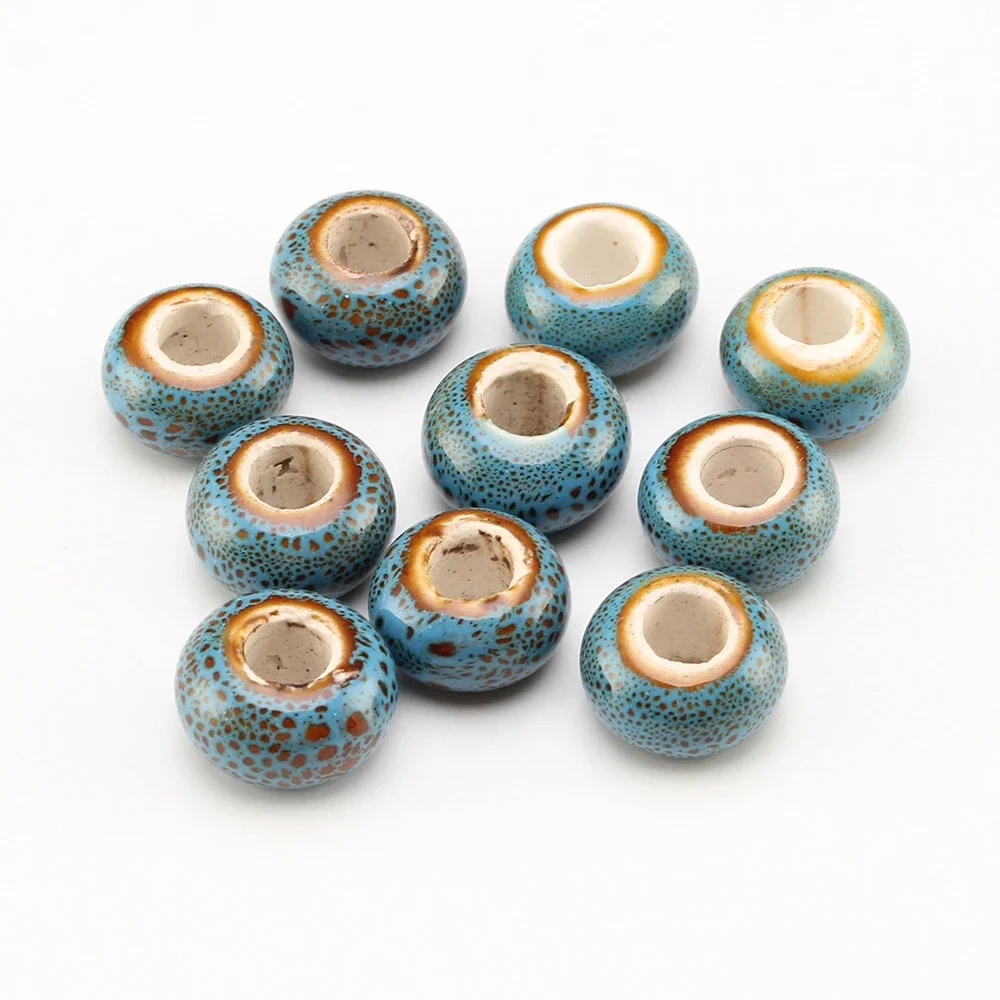 15mm Large Hole Ceramic Beads Flower Glazed For DIY Accessories Jewelry Making Earring Loose Charm Porcelain Beads WholesaleT173