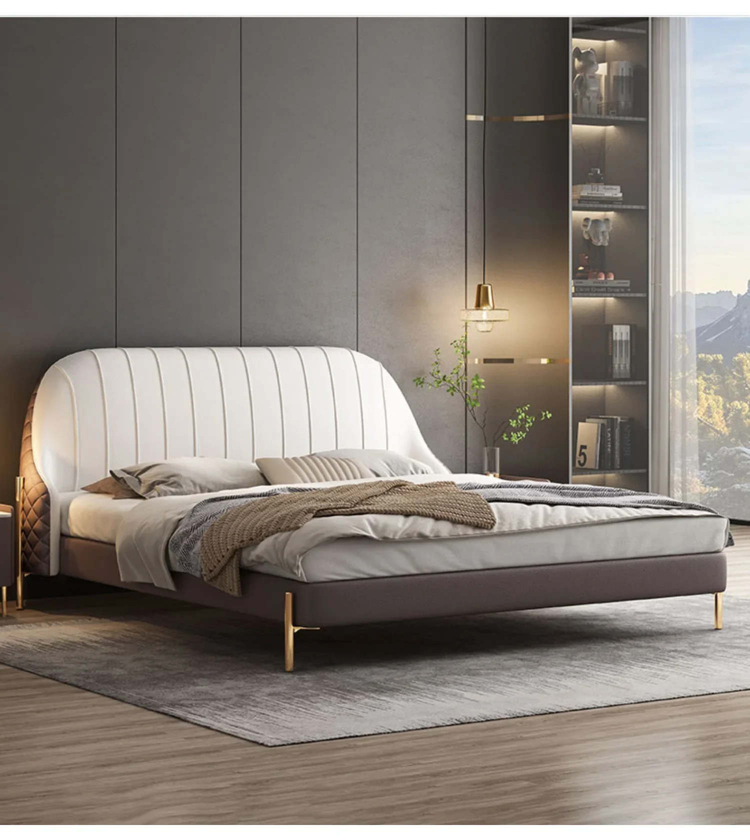 Modern Simple Leather Bed Light Luxury Master Bedroom Double Bed 1.5/1.8 M High-End Atmospheric Soft Package Wedding Bed