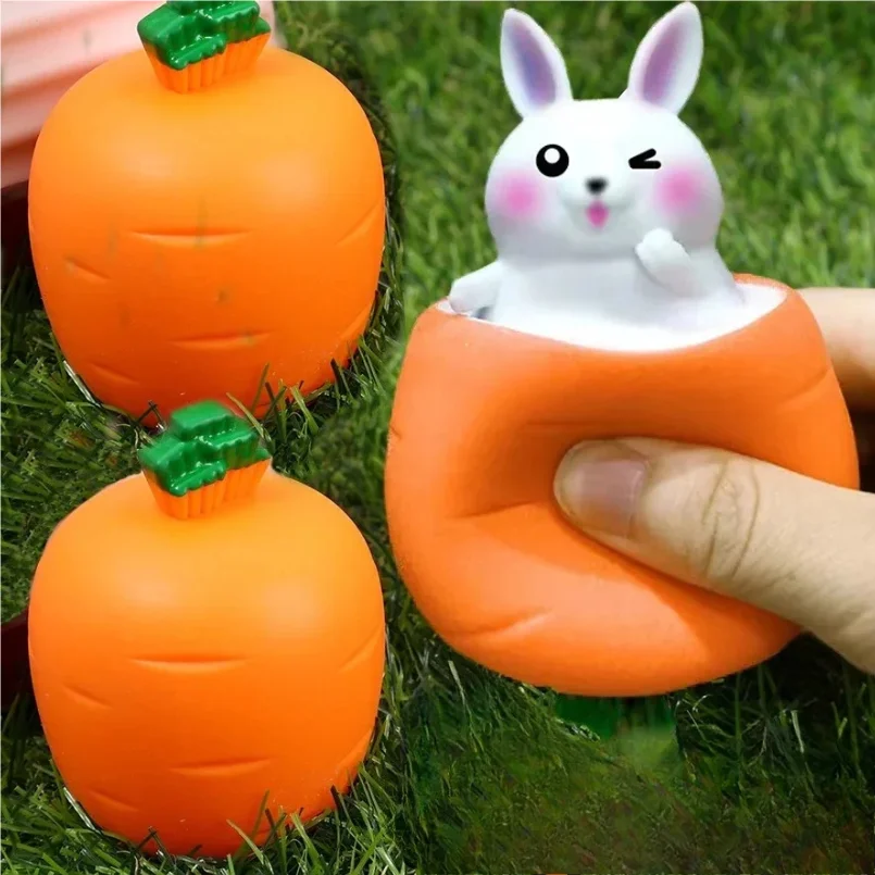 

Squishy Carrot Rabbit Squeeze Telescopic Toys Kids Children's Radish Rabbit Cup Pinch Music Toy Creative Stress Relief Gift